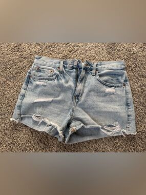 pistola Light Blue Distressed Denim Shorts